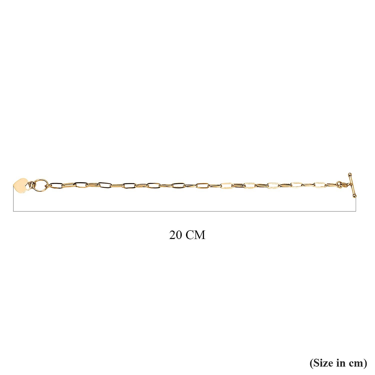 Maestro Collection - 9K Yellow Gold Paperclip Heart Bracelet (Size - 7.5) with T-Bar Clasp