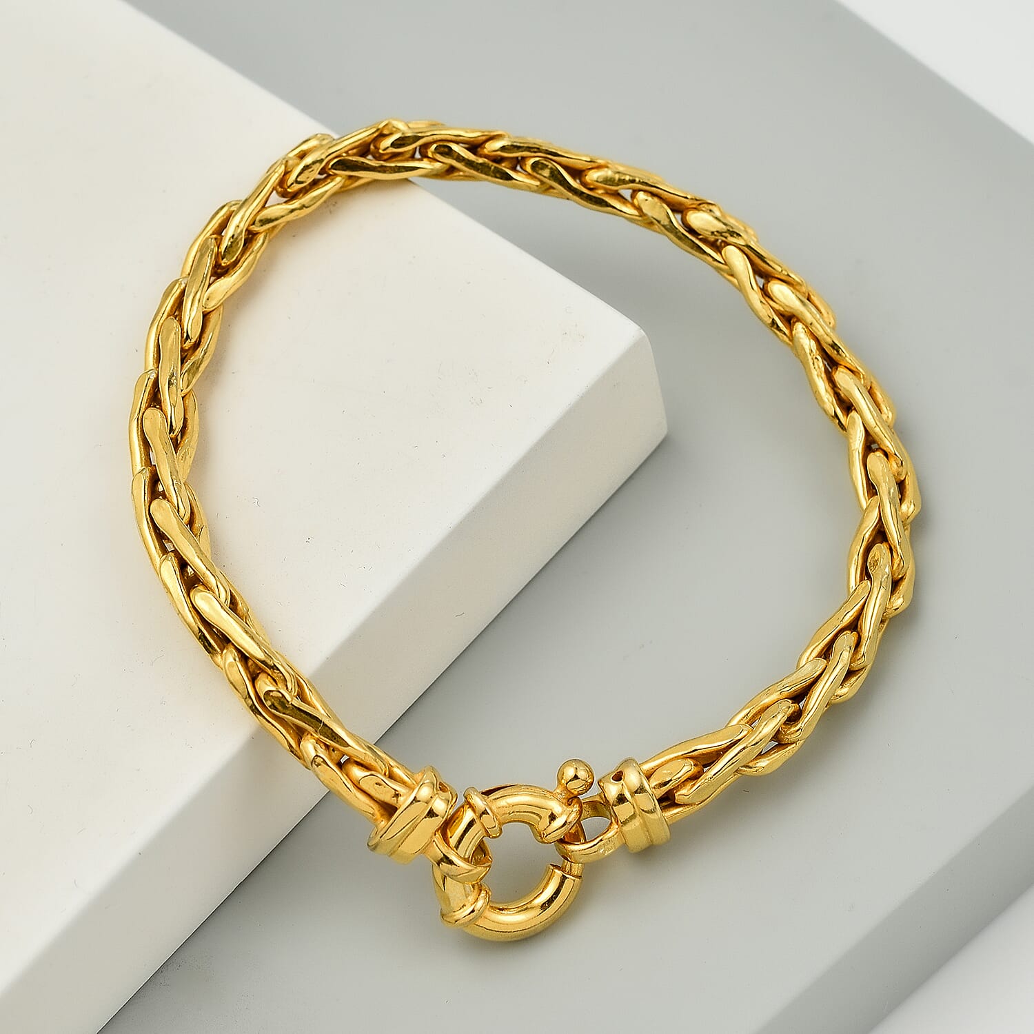 One Time Close Out - Gold Overlay Sterling Silver Broad Link Spiga Bracelet (Size - 7.5)