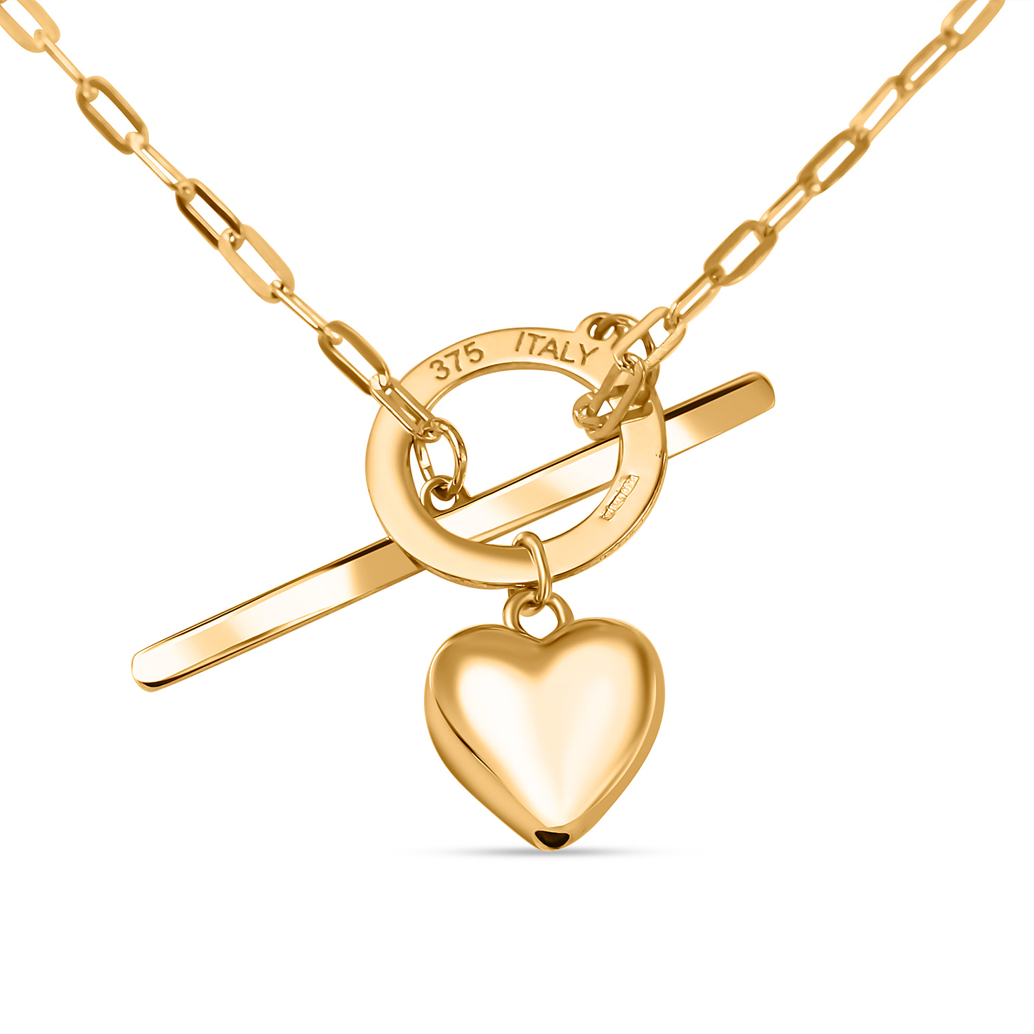 Maestro Collection 9K Yellow Gold Heart Pendant T-Bar Necklace (Size - 20)
