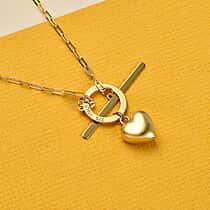 Maestro Collection - 9K Yellow Gold Heart Pendant Necklace (Size - 18) with T-Bar Clasp