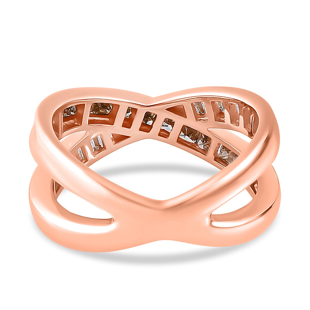 Designer Inspired- -9K Rose Gold Natural Champagne & White Diamond Crossover Ring 1.00 Ct.