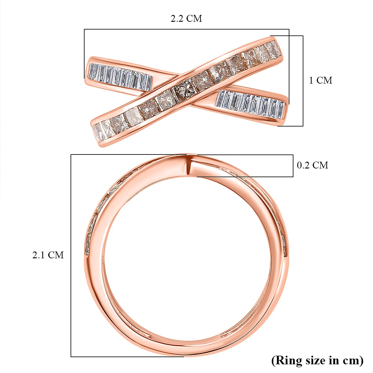 Designer Inspired- -9K Rose Gold Natural Champagne & White Diamond Crossover Ring 1.00 Ct.