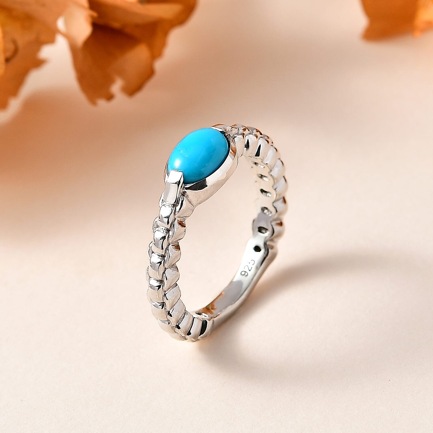 Arizona Sleeping Beauty Turquoise Ring in Platinum Overlay Sterling Silver