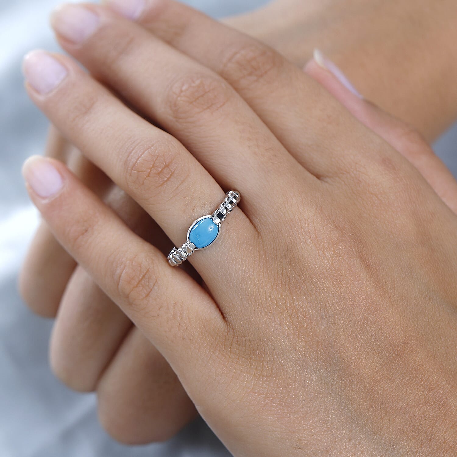 Arizona Sleeping Beauty Turquoise Ring in Platinum Overlay Sterling Silver