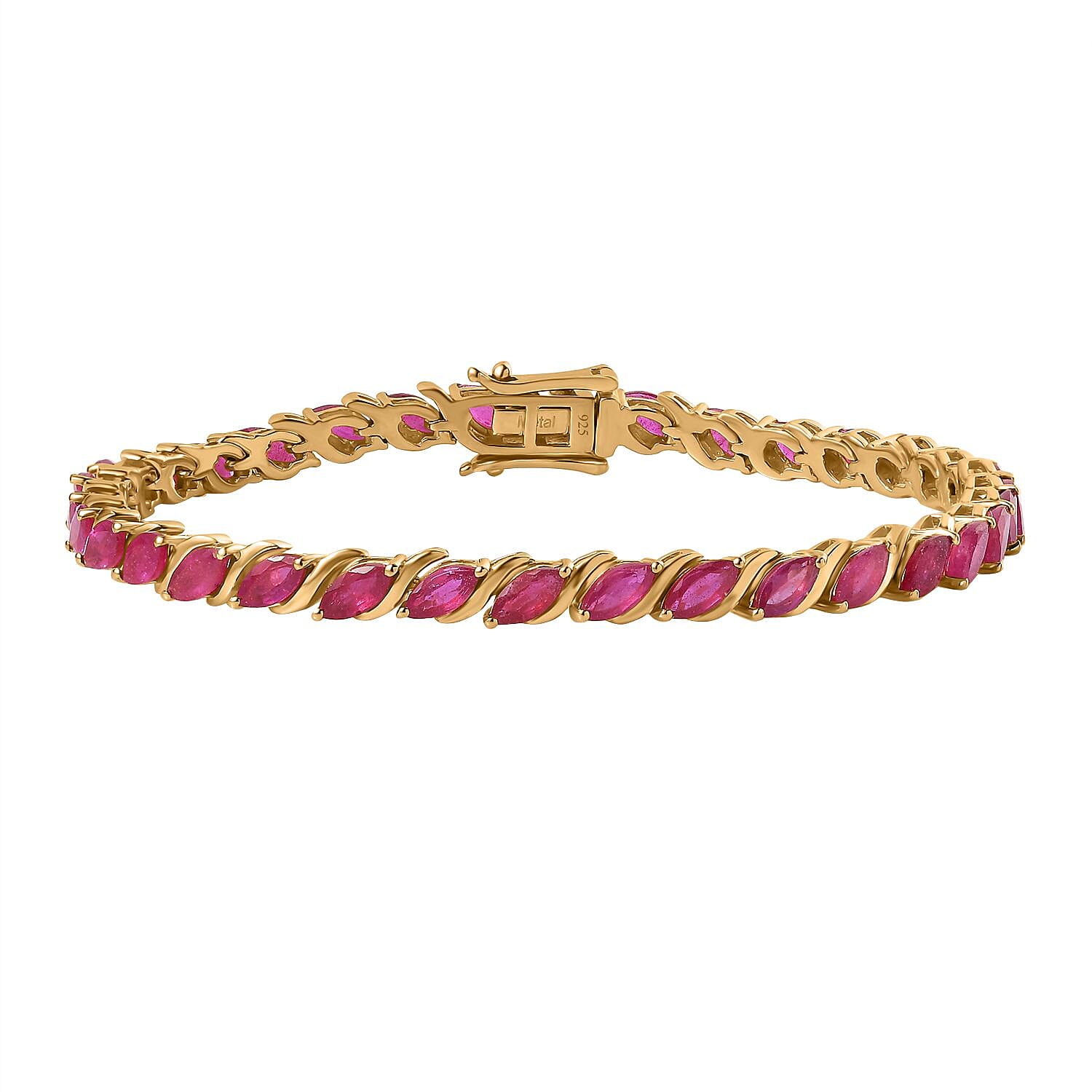 Ruby Tennis Bracelet in 18K Gold Vermeil Sterling Silver, Size 7.5
