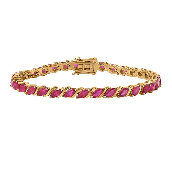 Ruby Tennis Bracelet in 18K Gold Vermeil Sterling Silver, Size 7.5