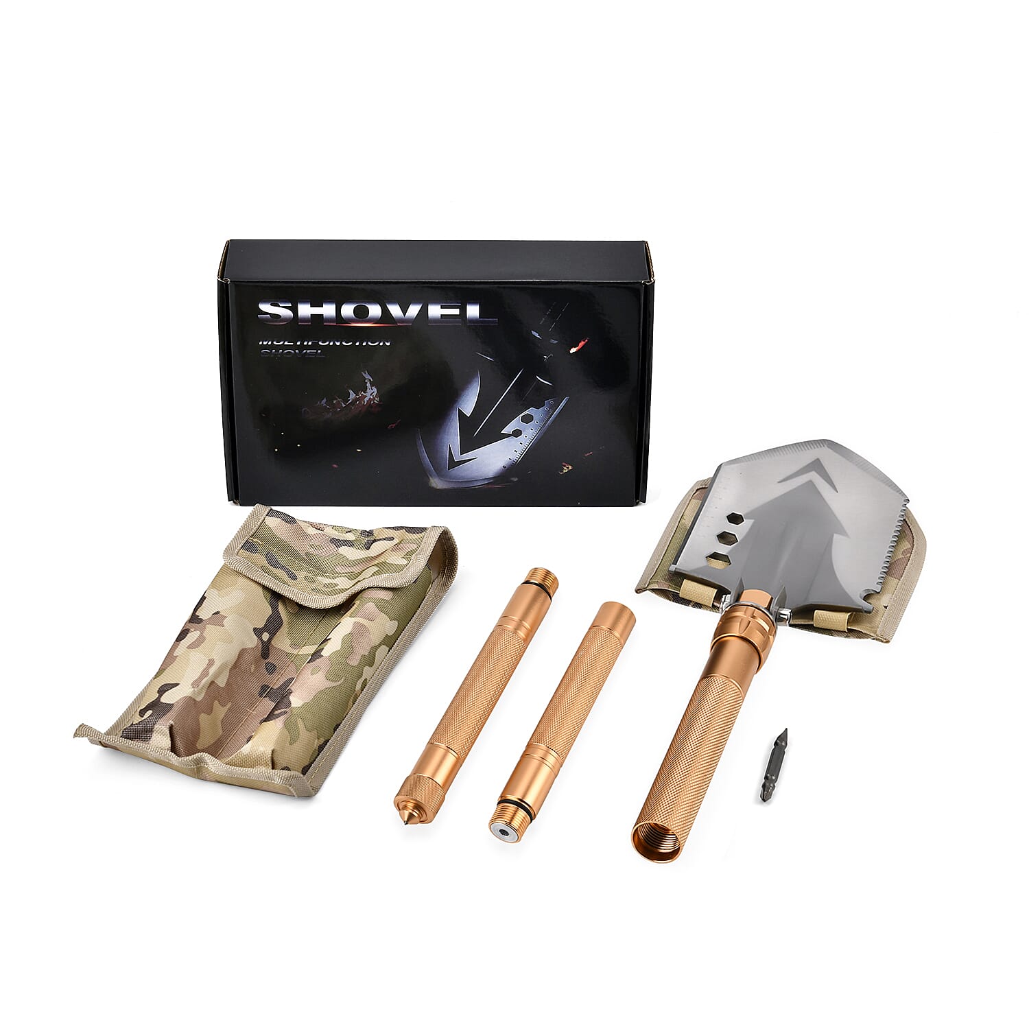 Foldable Survival Shovel with Kit - Gold & Silver