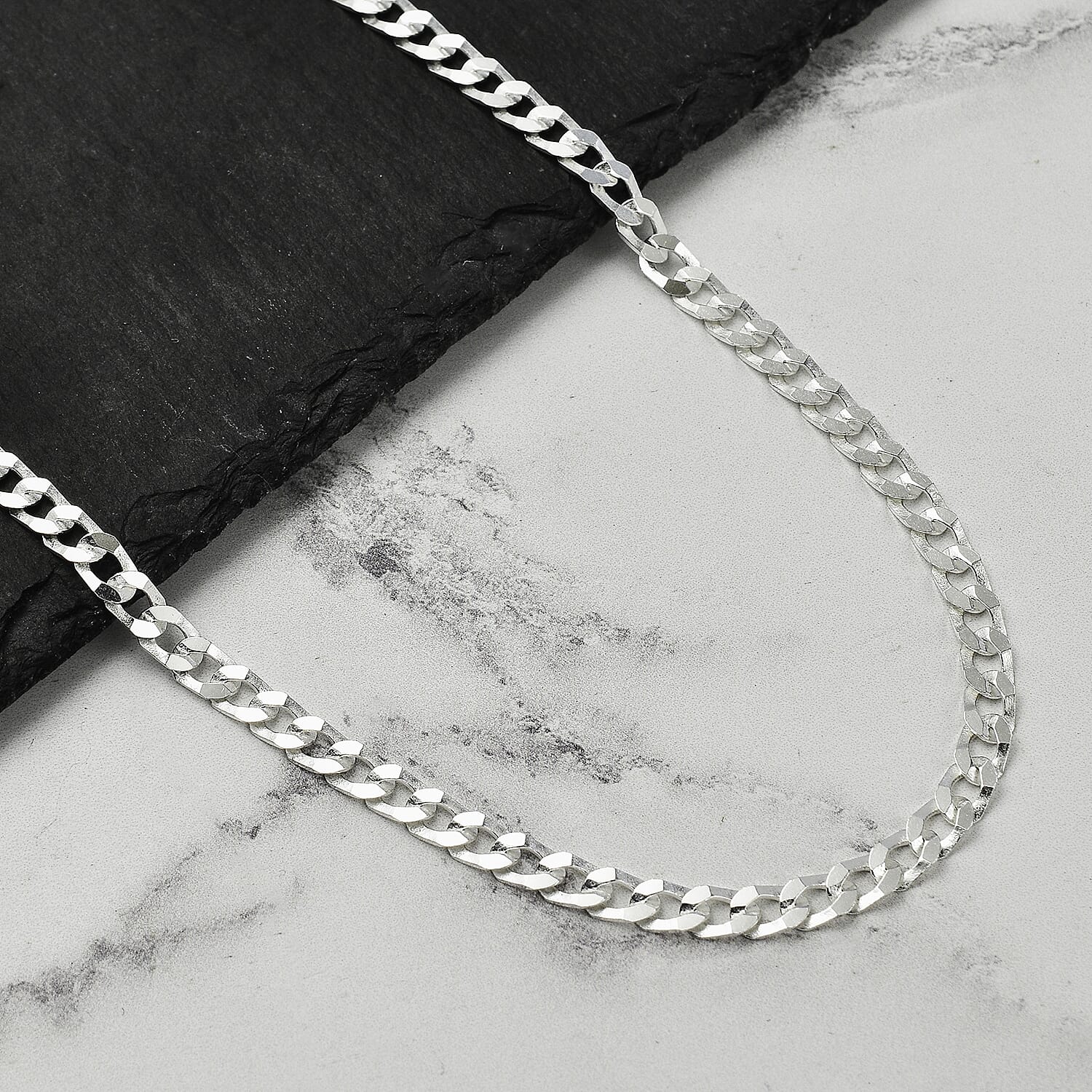 Biggest Italian Closeout 2024- Sterling Silver Flat Curb Square Necklace (Size - 18), Silver Wt. 10 Gms