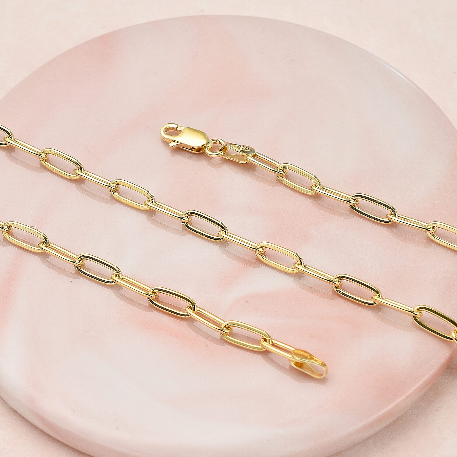 Italian Close Out Deal - Yellow Gold Overlay Sterling Silver Paperclip Flat Necklace (Size - 30)