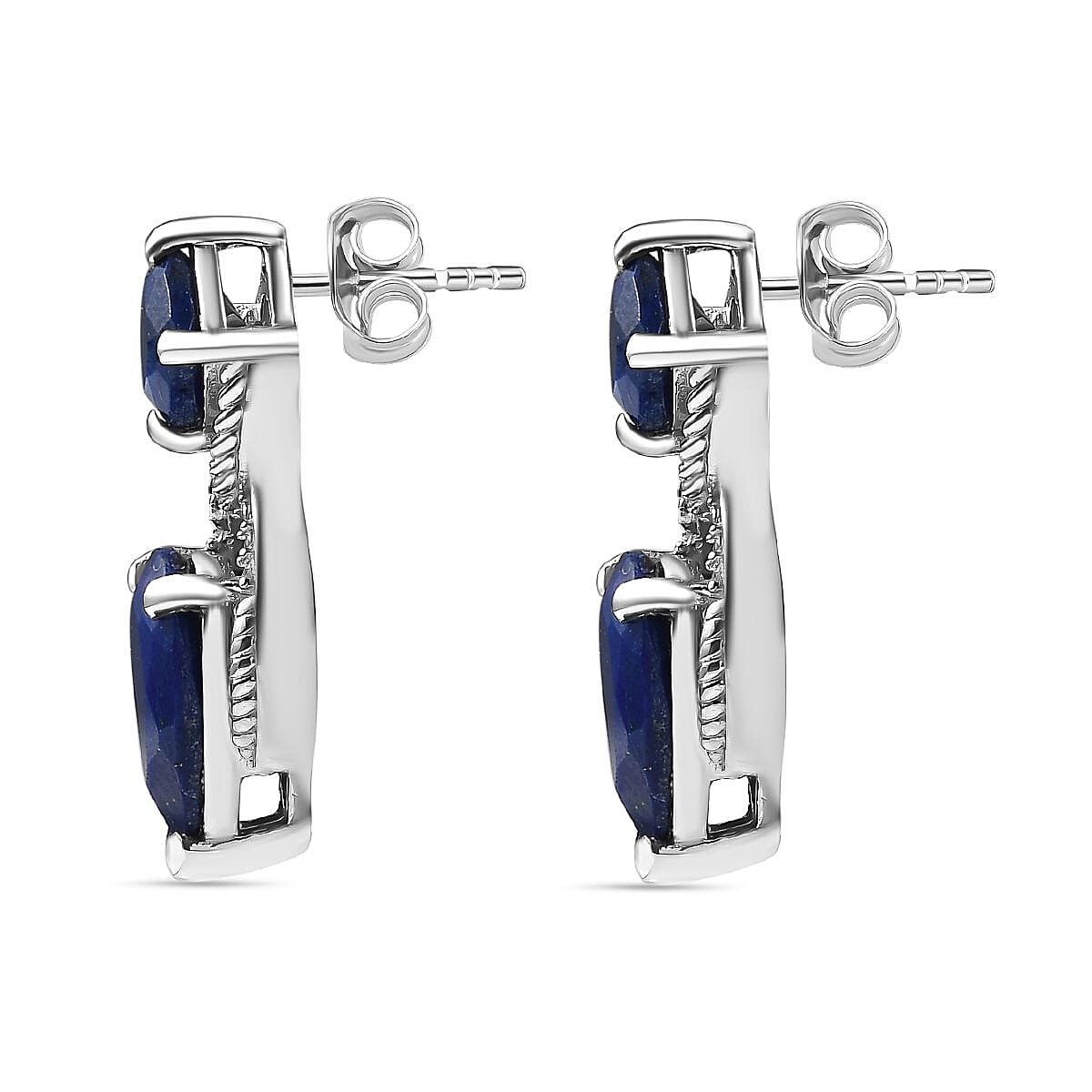 Lapis Lazuli & Natural Zircon Dangle Earrings in Platinum Overlay Sterling Silver 5.40 Ct