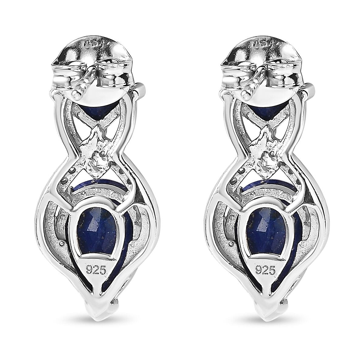 Lapis Lazuli & Natural Zircon Dangle Earrings in Platinum Overlay Sterling Silver 5.40 Ct