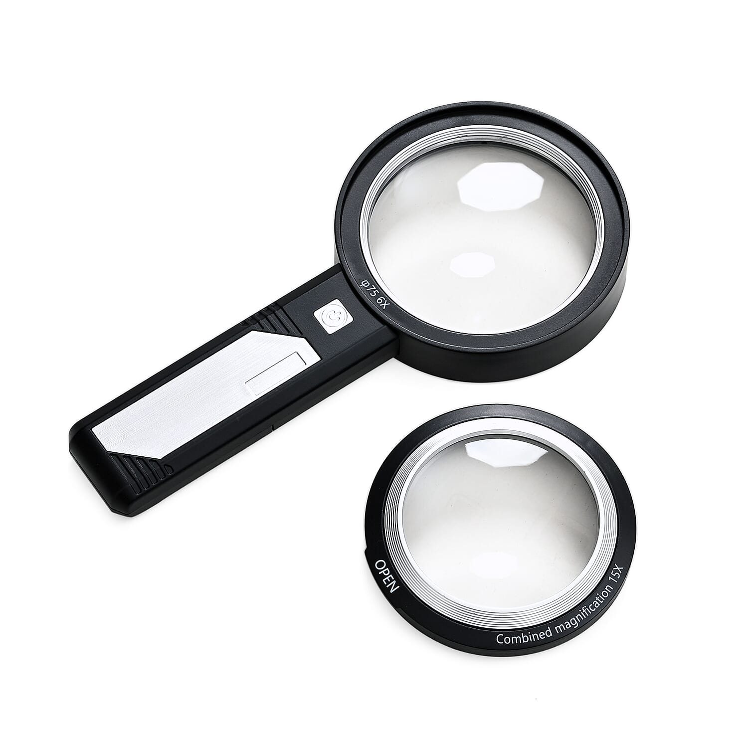 Combination Handheld Magnifying Glass (3xAAA Batteries Not Inc.) - Silver & Black