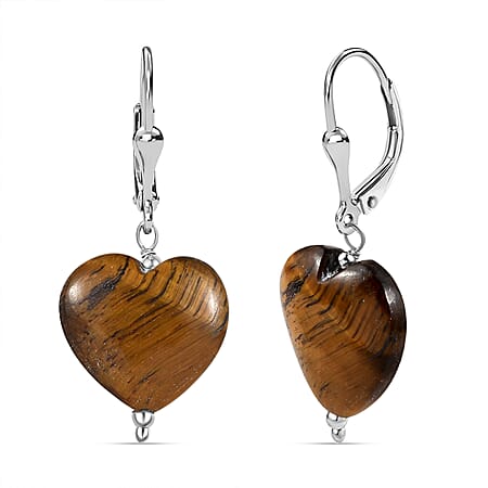 Tigers Eye Earring in Rhodium Overlay Sterling Silver 43 Ct