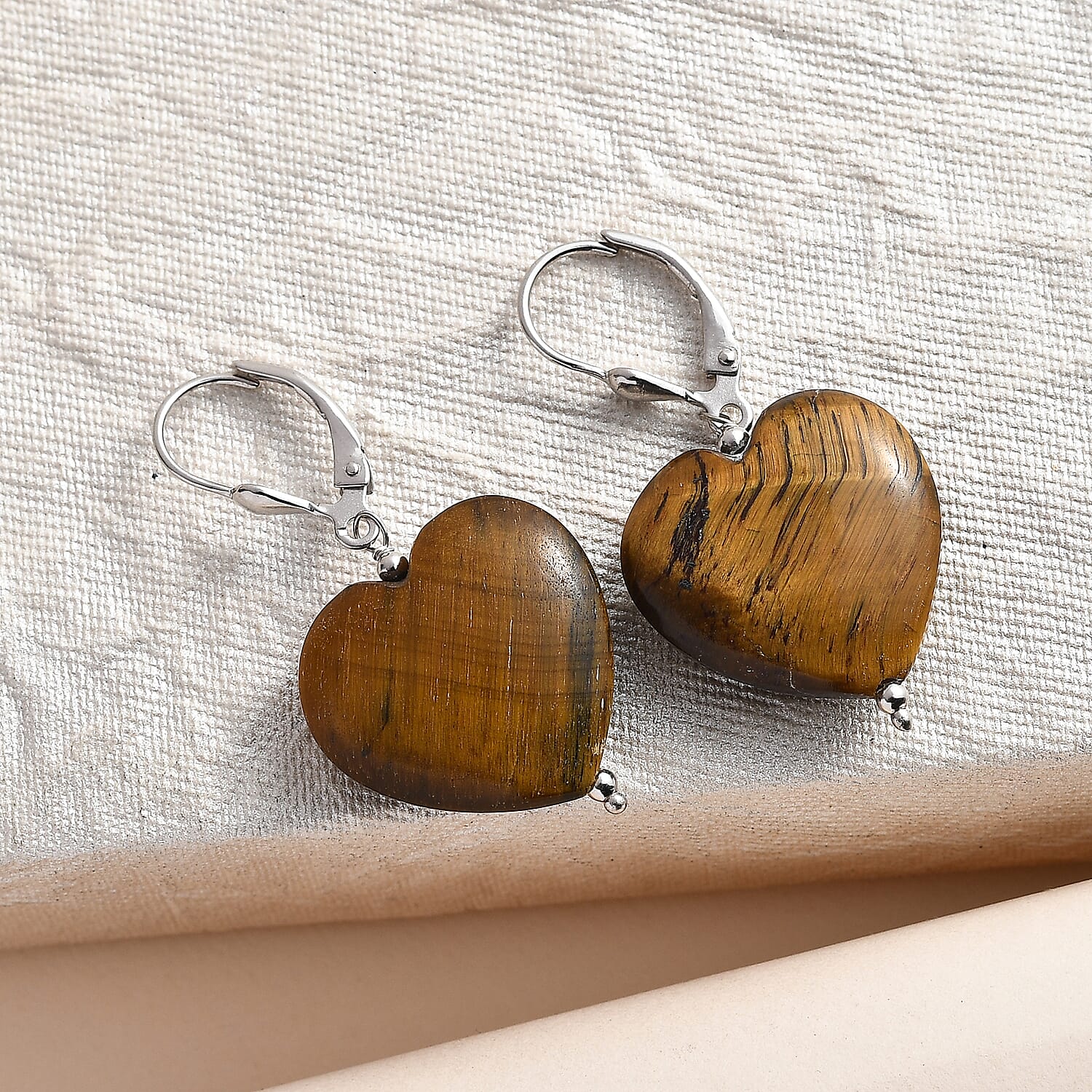 Tigers Eye  Earring in Rhodium Overlay Sterling Silver 43.00 ct  43.000  Ct.