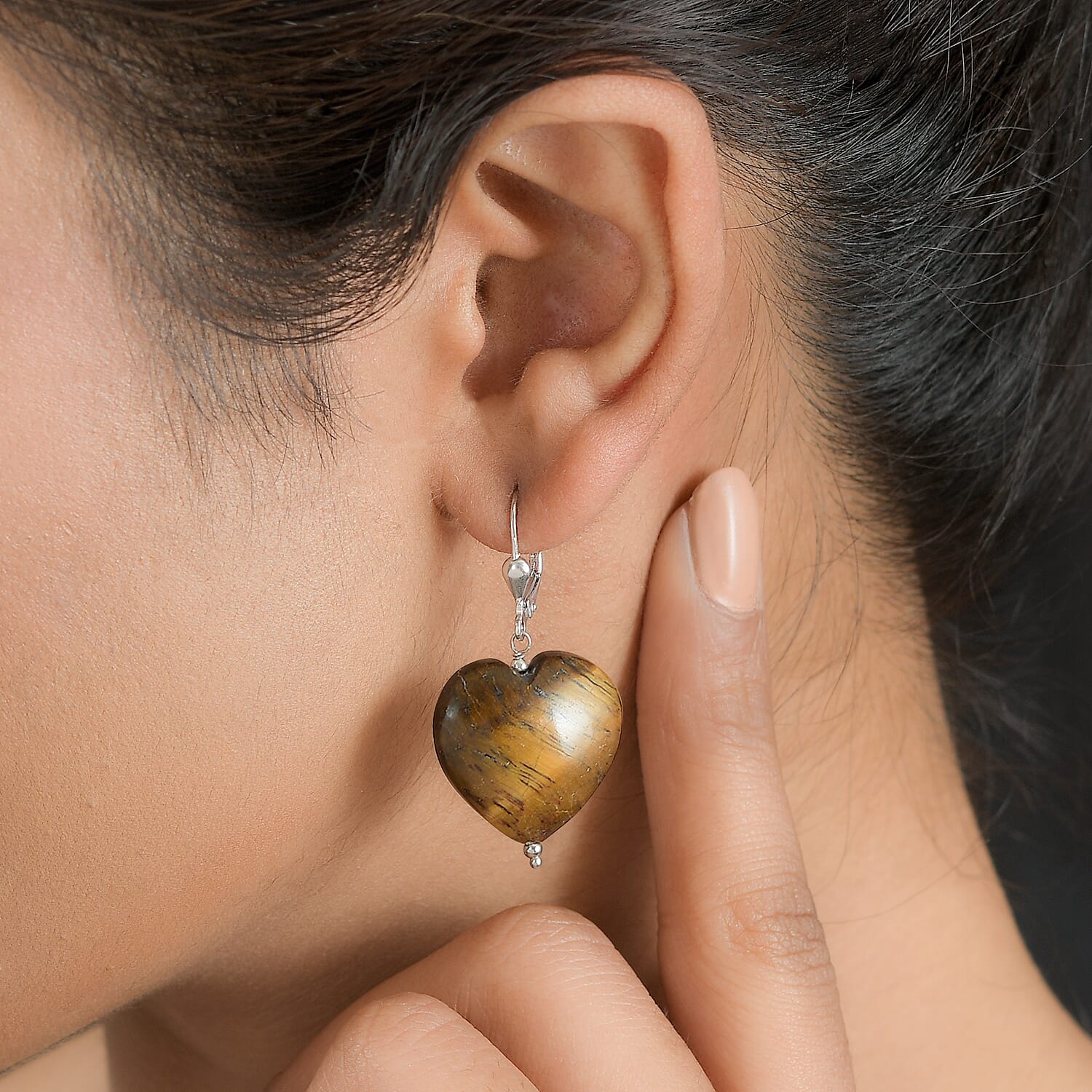 Tigers Eye  Earring in Rhodium Overlay Sterling Silver 43.00 ct  43.000  Ct.