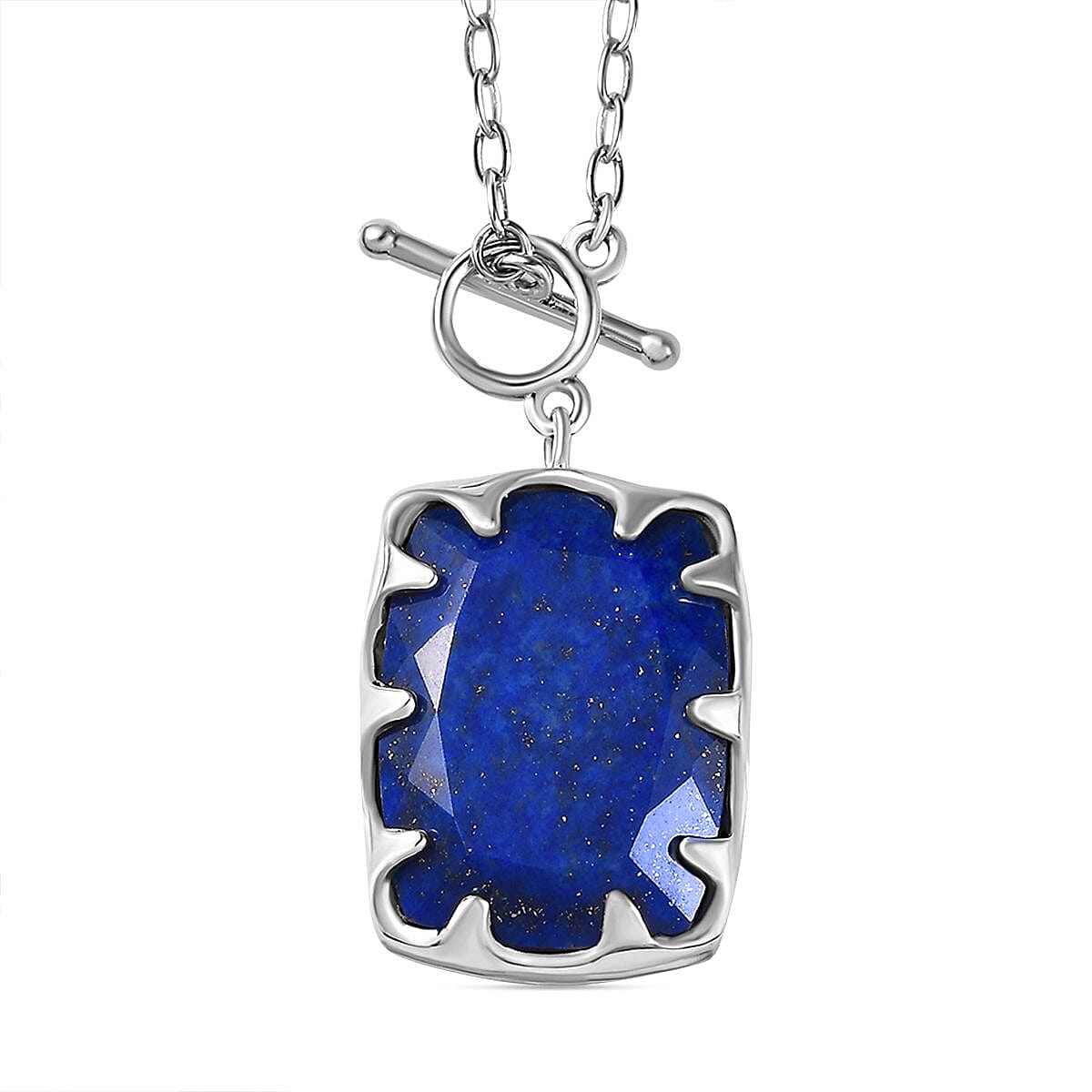 Lapis Lazuli Solitaire Necklace (Size - 20) with T-Bar Clasp in Platinum Overlay Sterling Silver 15.91 Ct, Silver Wt. 6.60 Gms