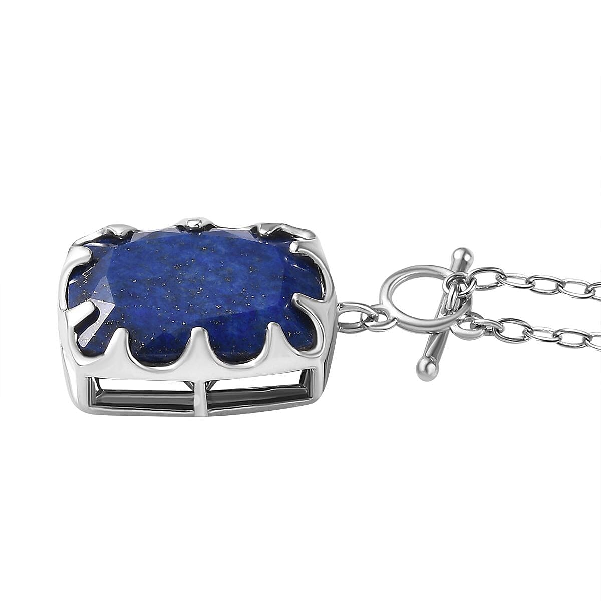Lapis Lazuli Solitaire Necklace (Size - 20) with T-Bar Clasp in Platinum Overlay Sterling Silver 15.91 Ct, Silver Wt. 6.60 Gms
