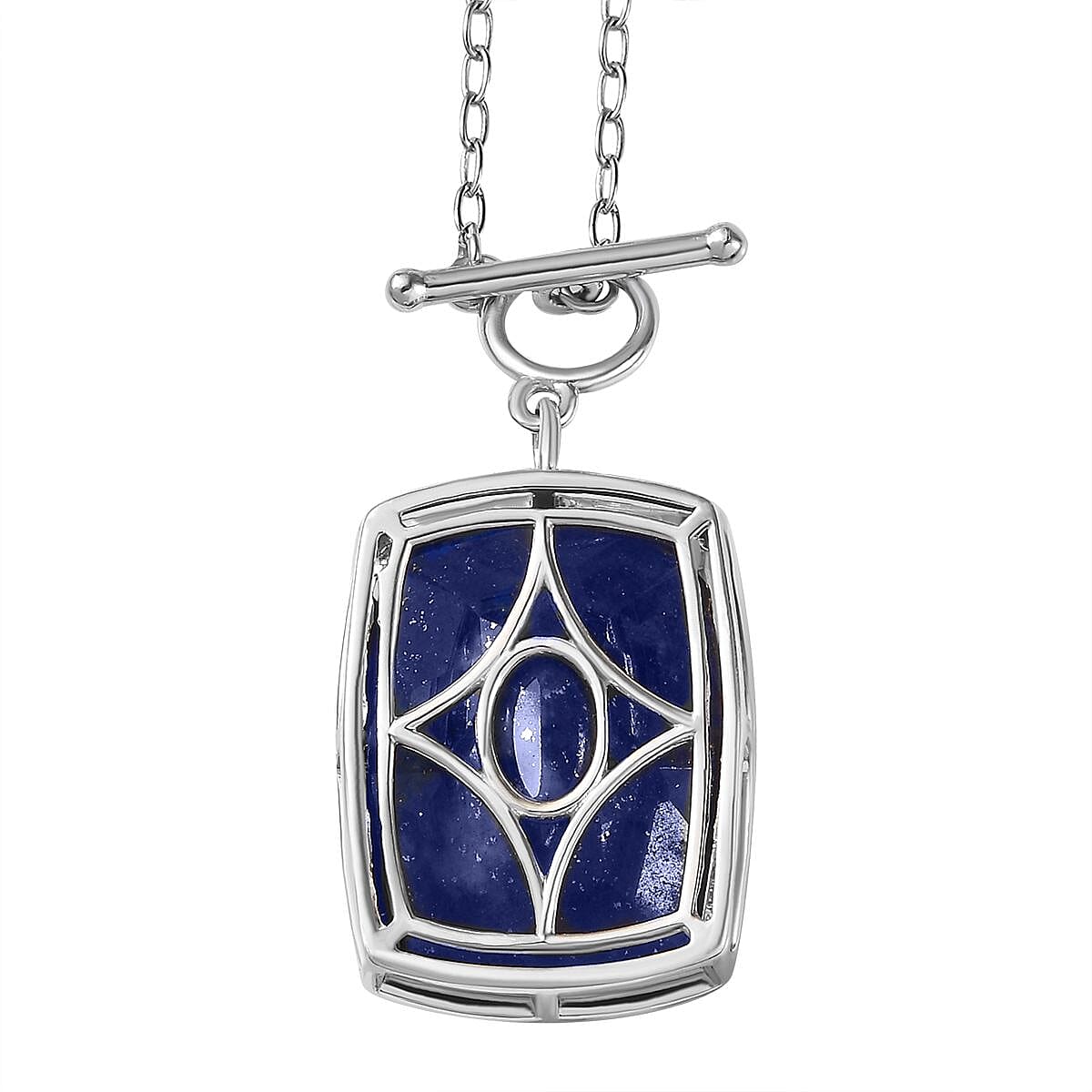 Lapis Lazuli Solitaire Necklace (Size - 20) with T-Bar Clasp in Platinum Overlay Sterling Silver 15.91 Ct, Silver Wt. 6.60 Gms