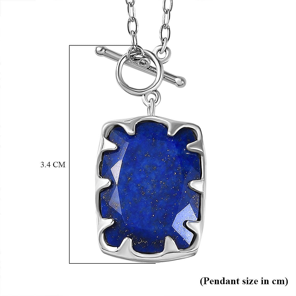 Lapis Lazuli Solitaire Necklace (Size - 20) with T-Bar Clasp in Platinum Overlay Sterling Silver 15.91 Ct, Silver Wt. 6.60 Gms