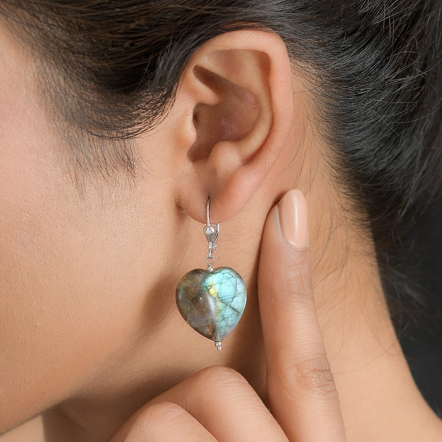Labradorite  Earring in Rhodium Overlay Sterling Silver 43.00 ct  43.000  Ct.