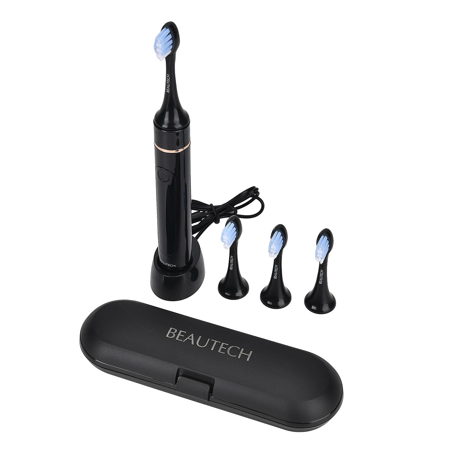 Beautech Sonic LED Toothbrush WIth Regular Head, Red LED Head, Blue LED Head & Red-Blue Head With 5 Modes & Smart Timer - Black