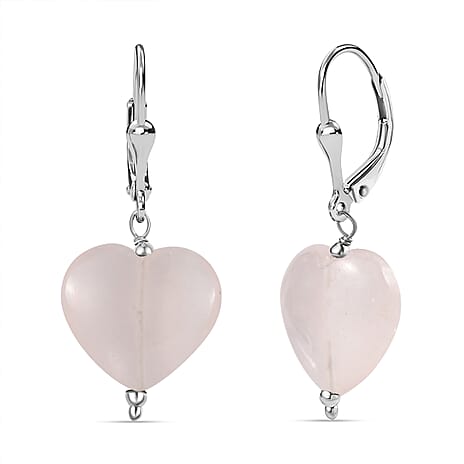 Rose Quartz  Earring in Rhodium Overlay Sterling Silver 43.00 ct  43.000  Ct.