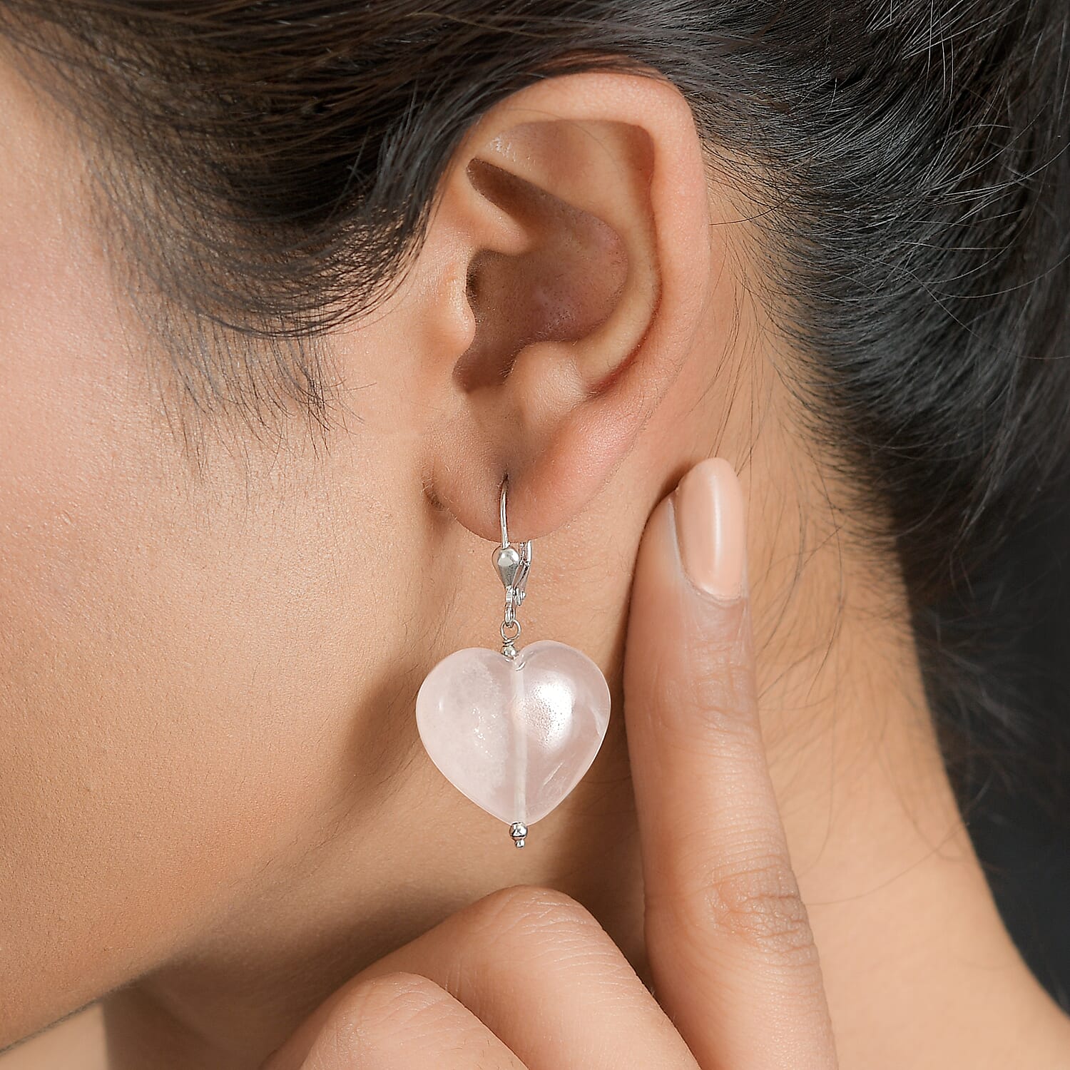 Rose Quartz  Earring in Rhodium Overlay Sterling Silver 43.00 ct  43.000  Ct.