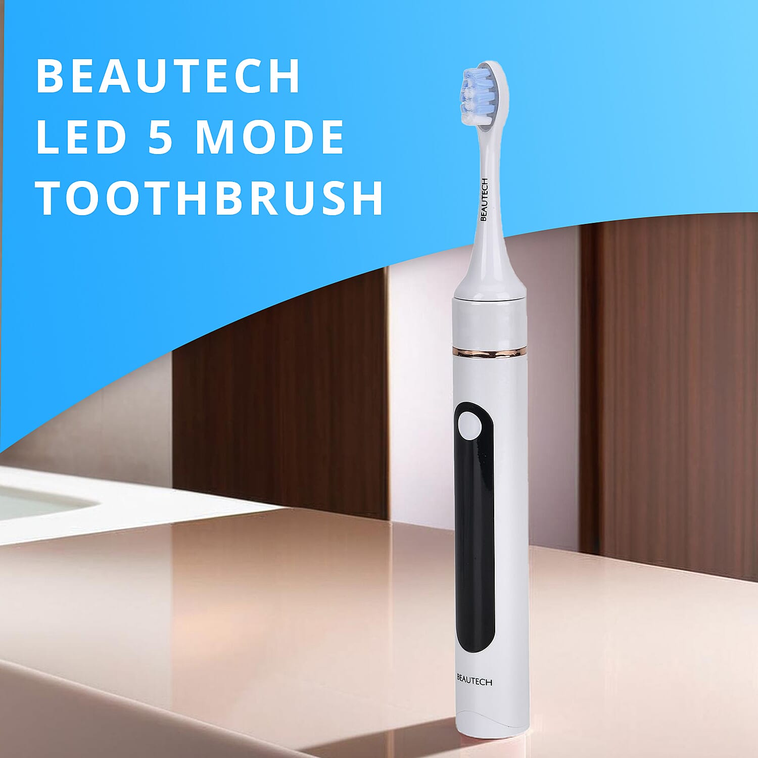 Beautech Sonic LED Toothbrush WIth Regular Head, Red LED Head, Blue LED Head & Red-Blue Head With 5 Modes & Smart Timer - White