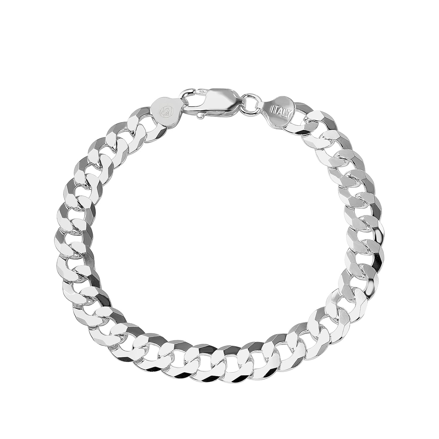 Italian Silver Closeout - SOLID Curb Bracelet in Platinum Overlay Sterling Silver (Size - 8),
