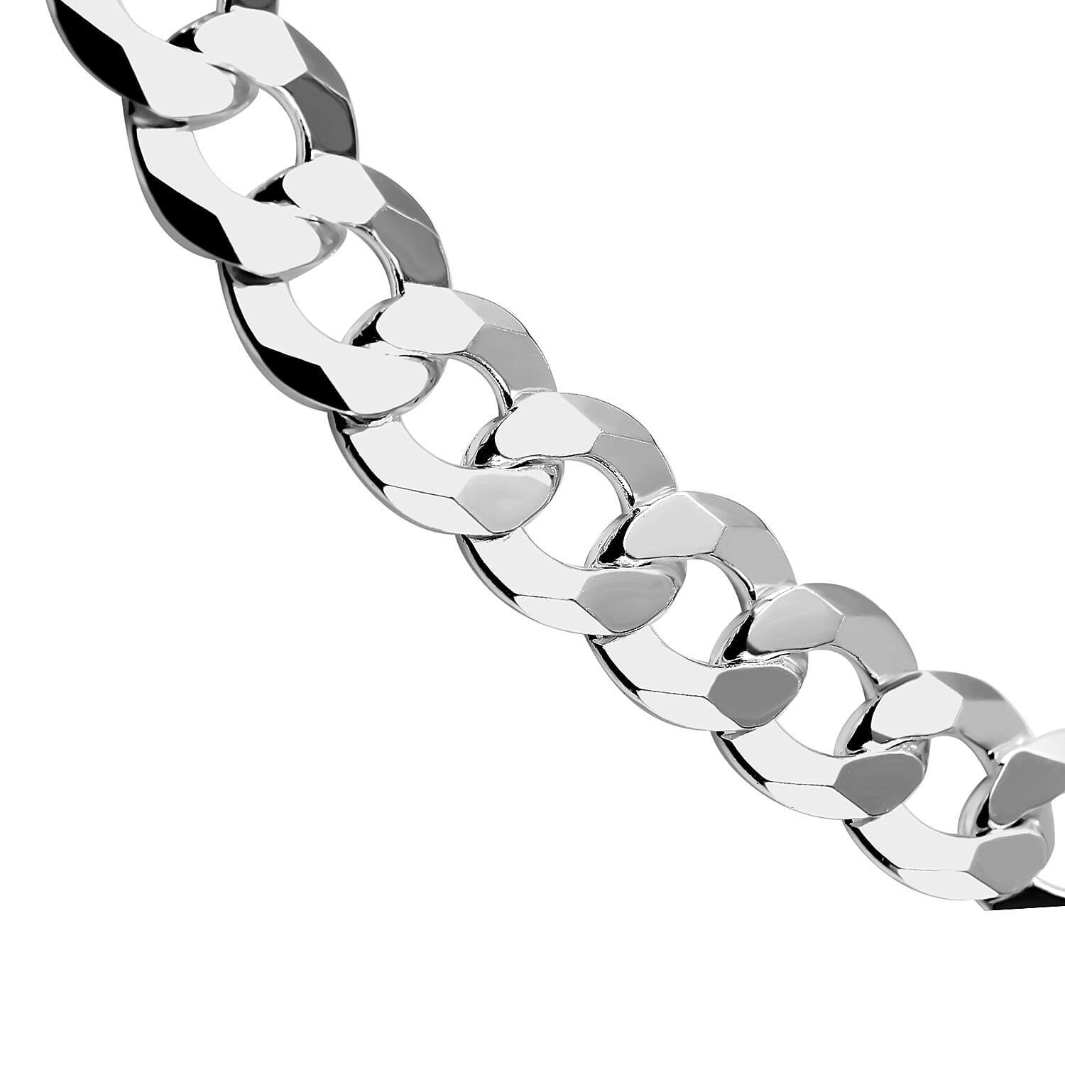 Italian Silver Closeout - SOLID Curb Bracelet in Platinum Overlay Sterling Silver (Size - 8),