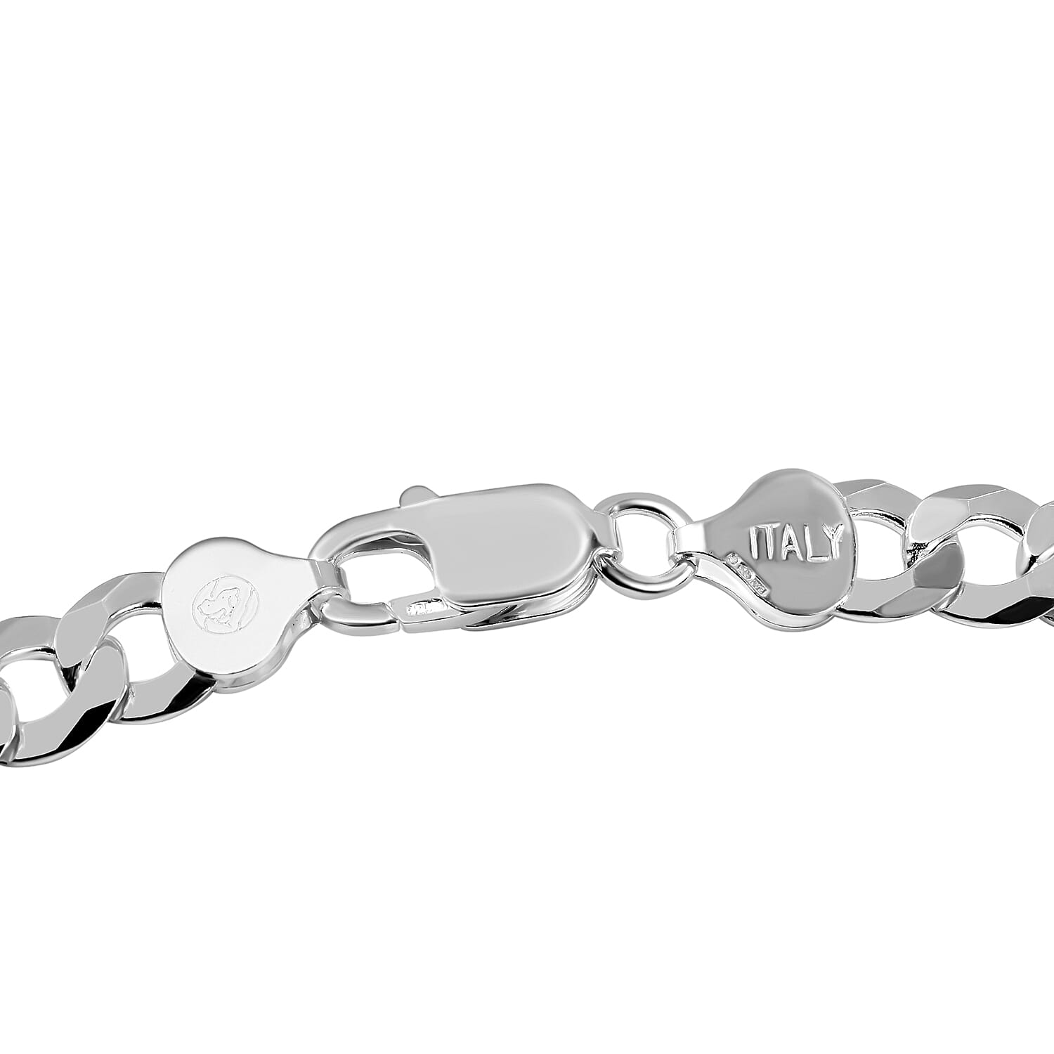 Italian Silver Closeout - SOLID Curb Bracelet in Platinum Overlay Sterling Silver (Size - 8),