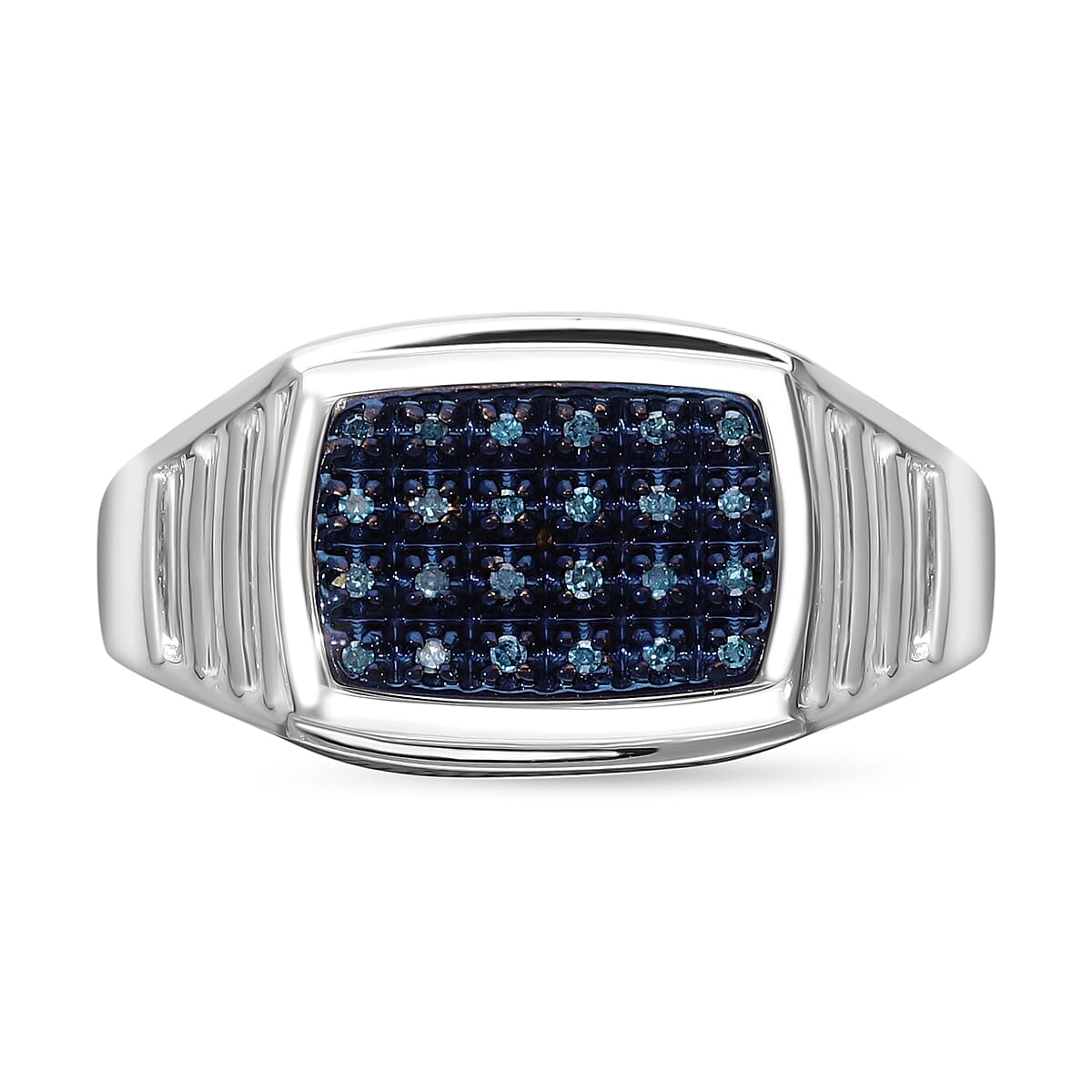 Blue Diamond Signet Ring in Platinum Overlay Sterling Silver Blue Diamond Signet Ring in Platinum Overlay Sterling Silver