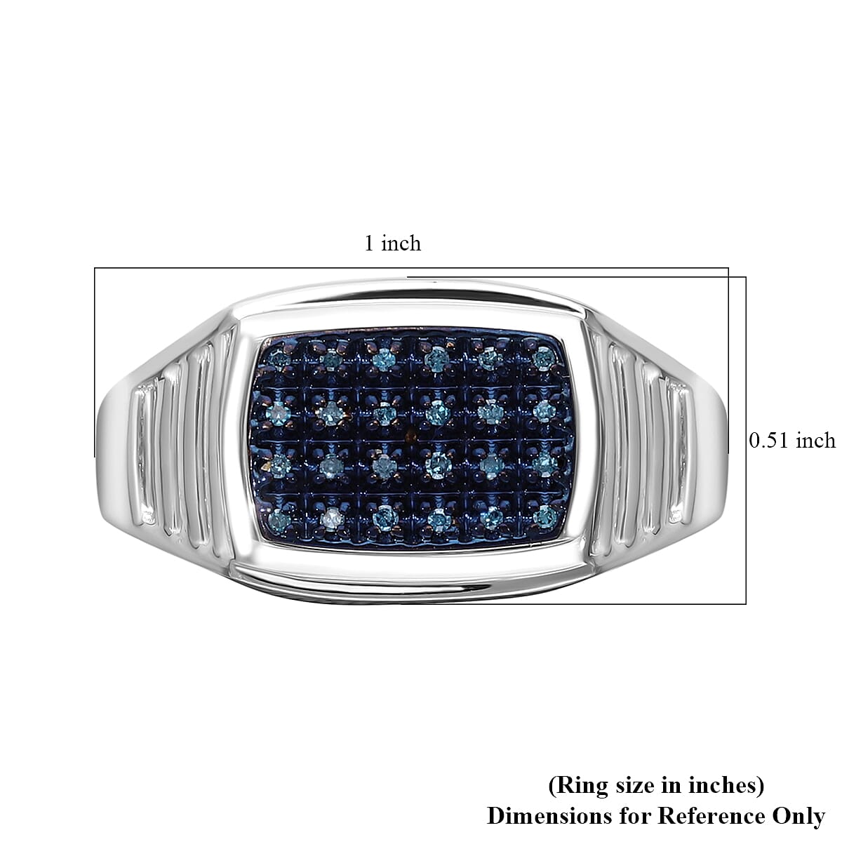 Blue Diamond Signet Ring in Platinum Overlay Sterling Silver Blue Diamond Signet Ring in Platinum Overlay Sterling Silver
