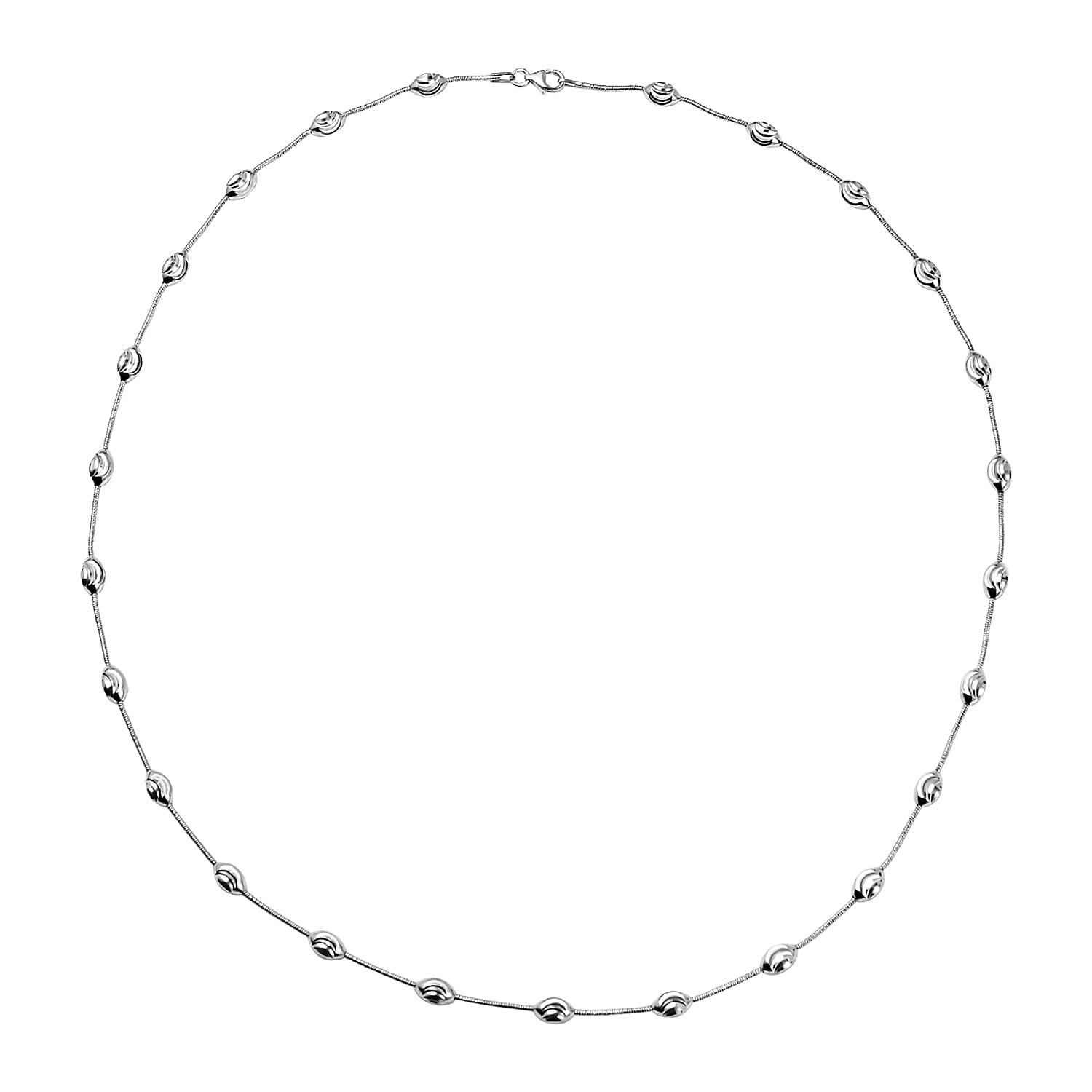 Italian Made-Sterling Silver Station Oval Moon Necklace (Size - 24)