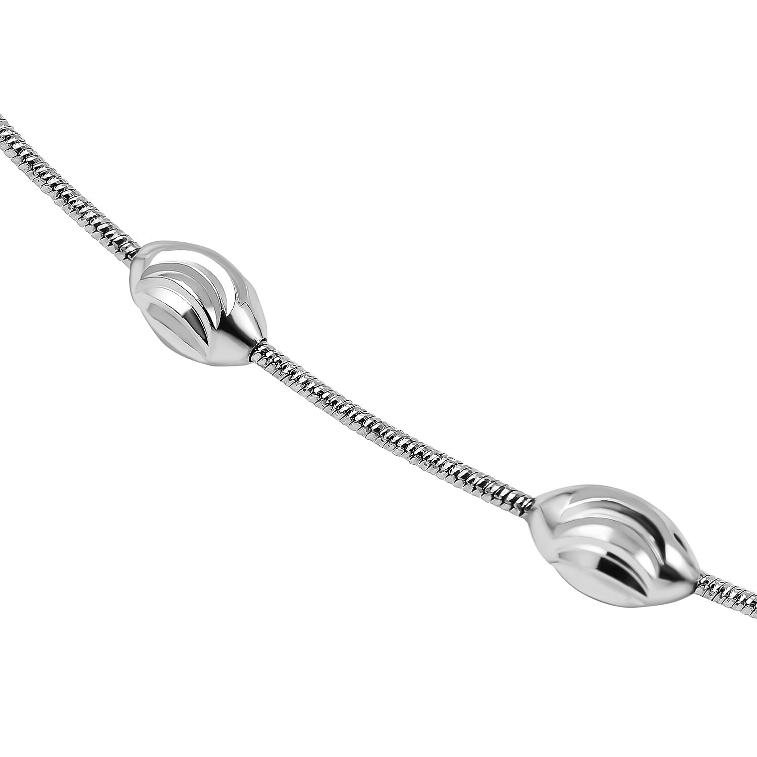 Italian Made-Sterling Silver Station Oval Moon Necklace (Size - 24)