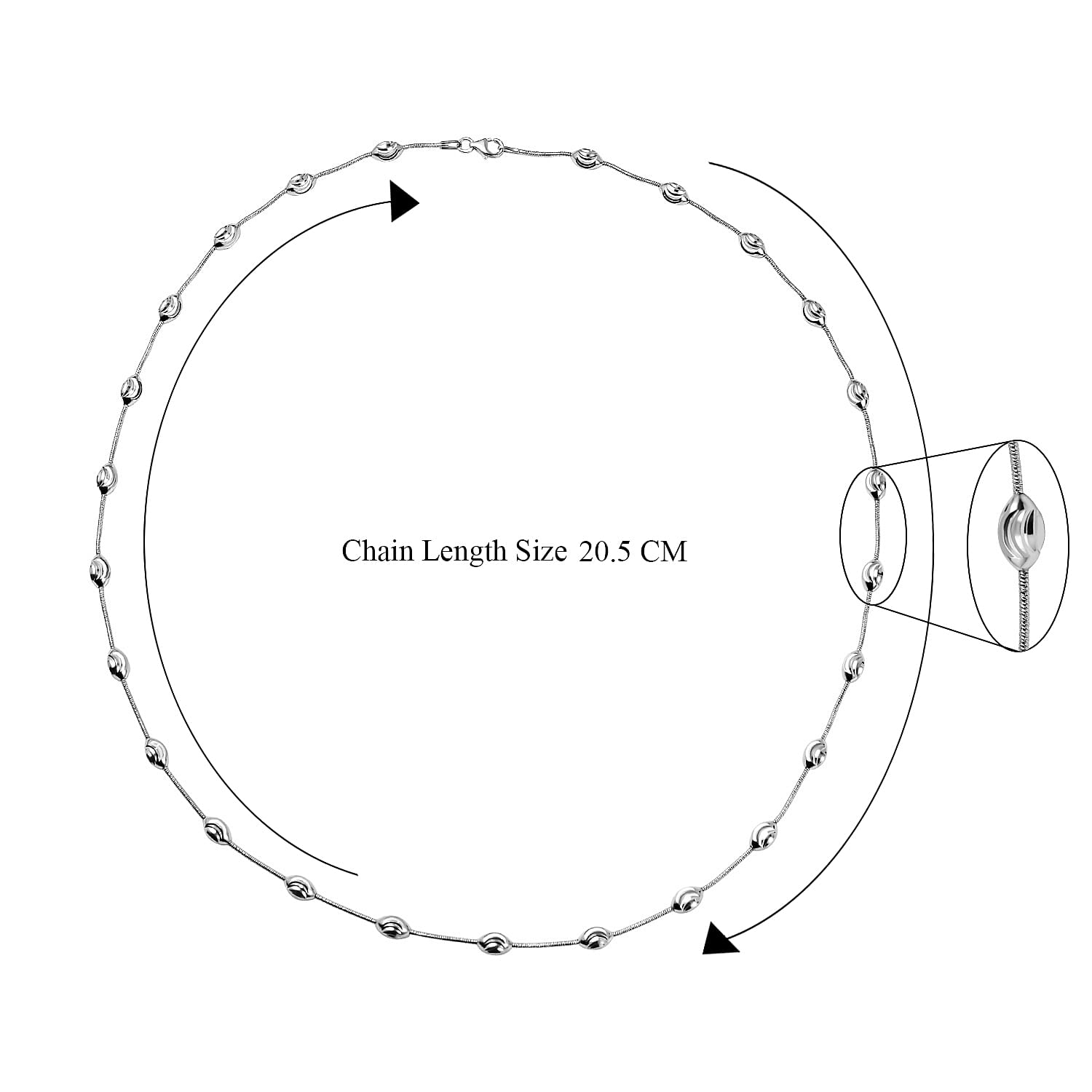 Italian Made-Sterling Silver Station Oval Moon Necklace (Size - 24)