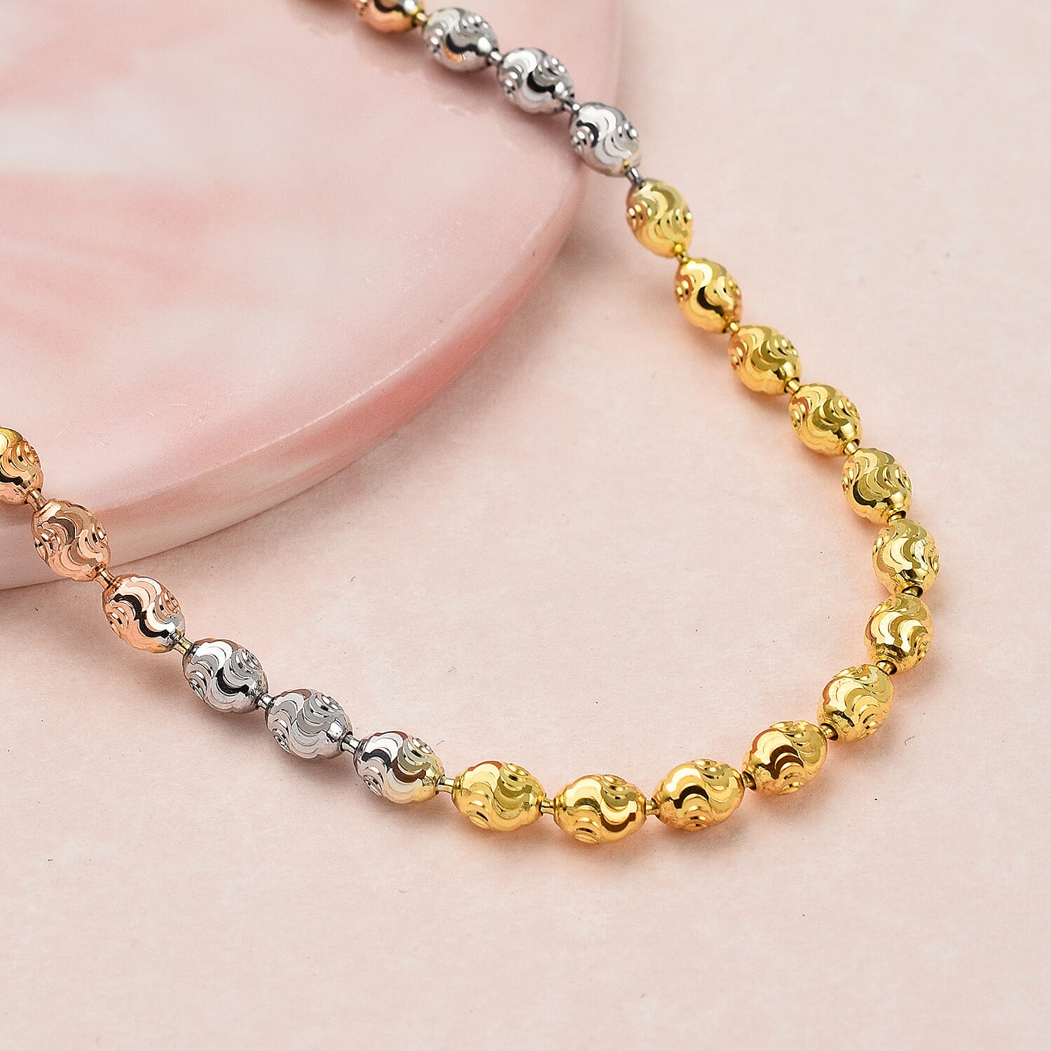 Italian MadeTri Colour Diamond Cut Chicco Necklace (Size - 20) in Sterling Silver Necklace (Size - 20)