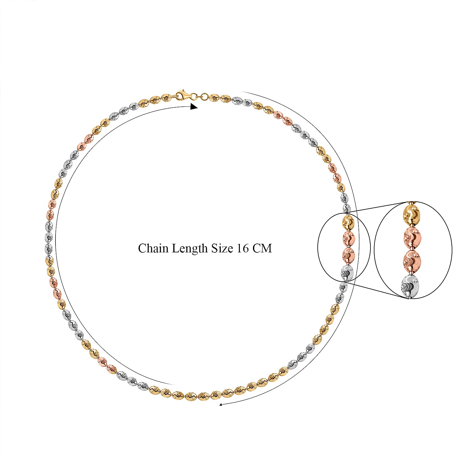 Italian MadeTri Colour Diamond Cut Chicco Necklace (Size - 20) in Sterling Silver Necklace (Size - 20)