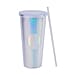 Double Wall Creative Water Tumbler with Silica Gel Straws 600ml - White