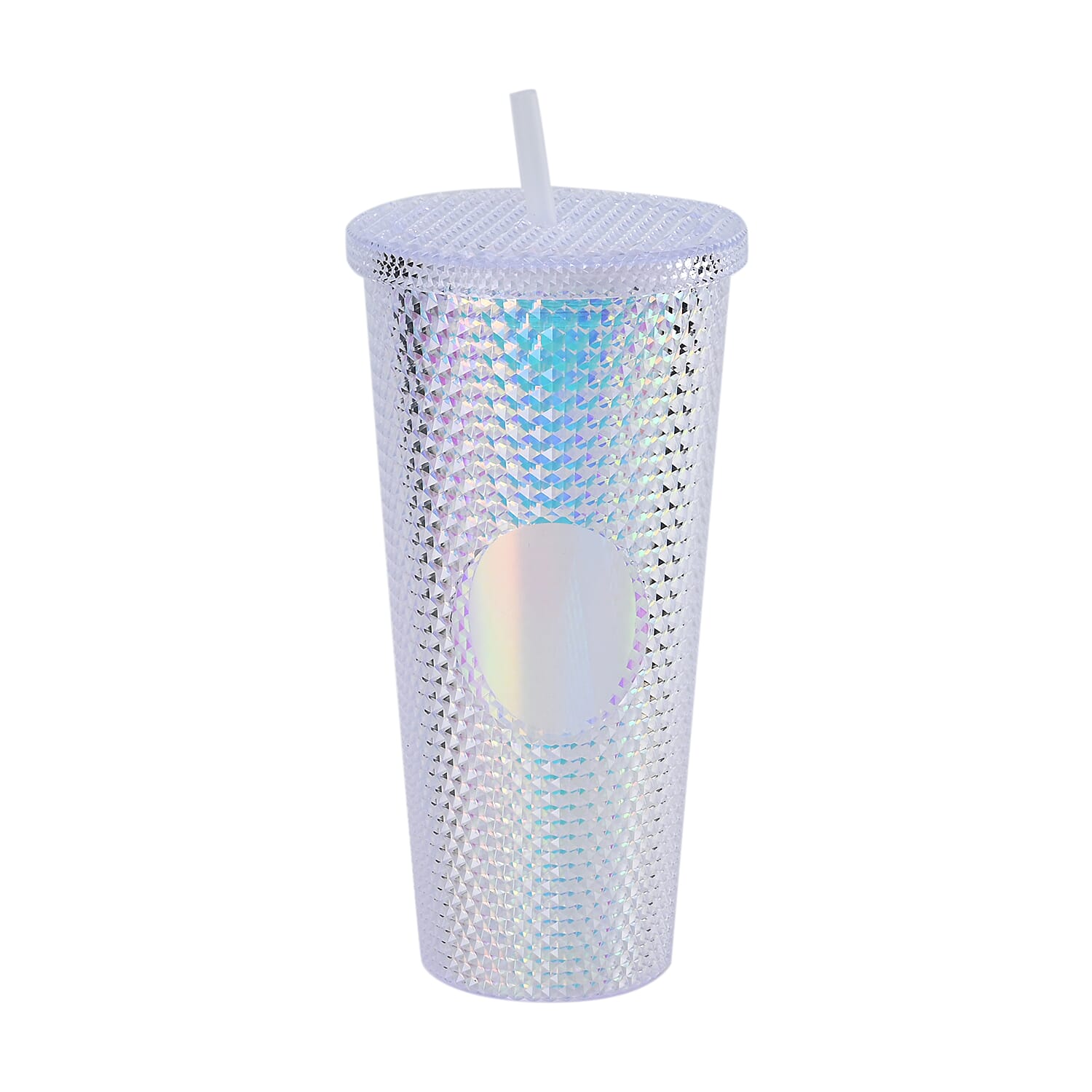 Double Wall Creative Water Tumbler with Silica Gel Straws 600ml - White