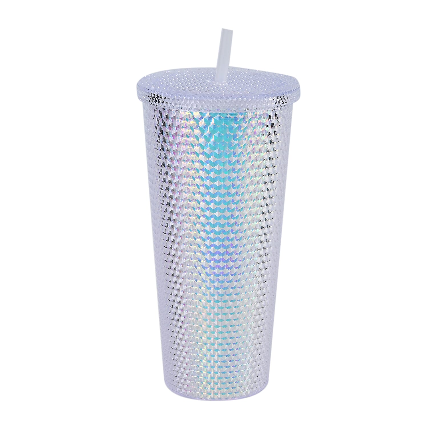 Double Wall Creative Water Tumbler with Silica Gel Straws 600ml - White