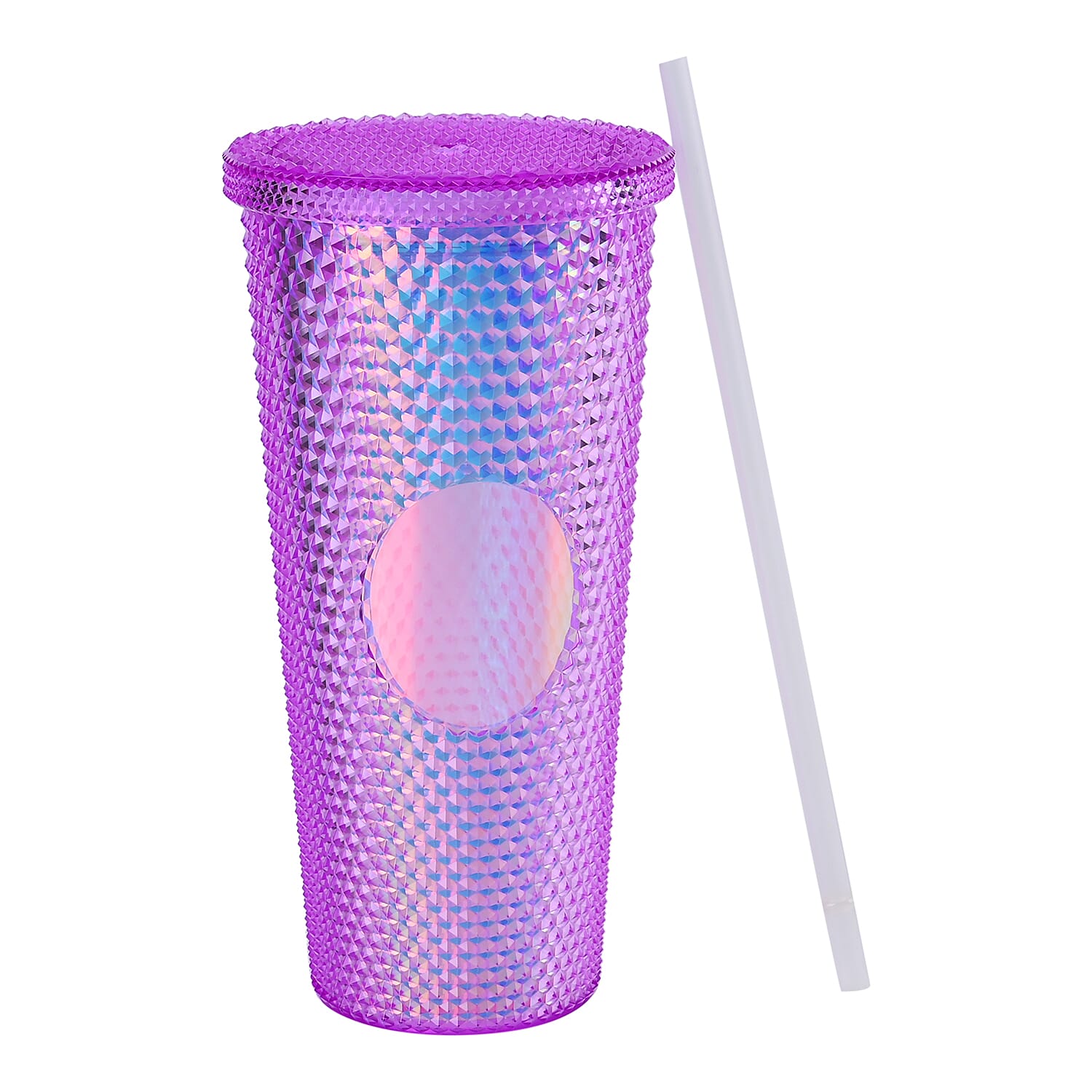 Double Wall Creative Water Tumbler with Silica Gel Straws 600ml - Purple