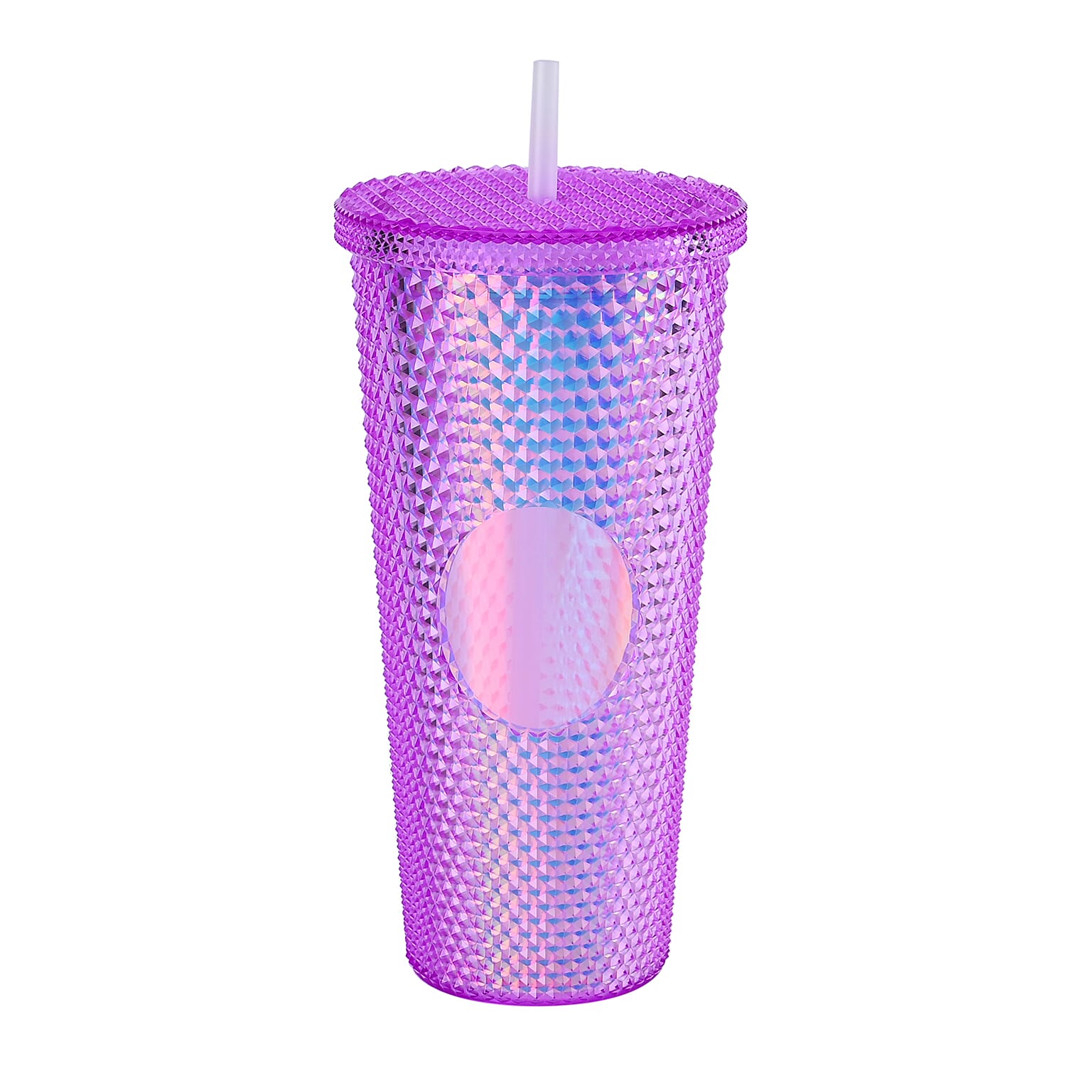 Double Wall Creative Water Tumbler with Silica Gel Straws 600ml - Purple