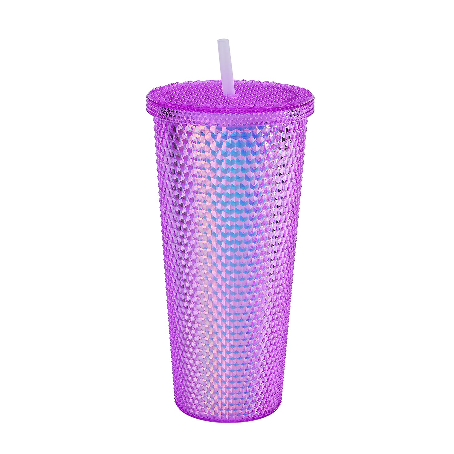 Double Wall Creative Water Tumbler with Silica Gel Straws 600ml - Purple