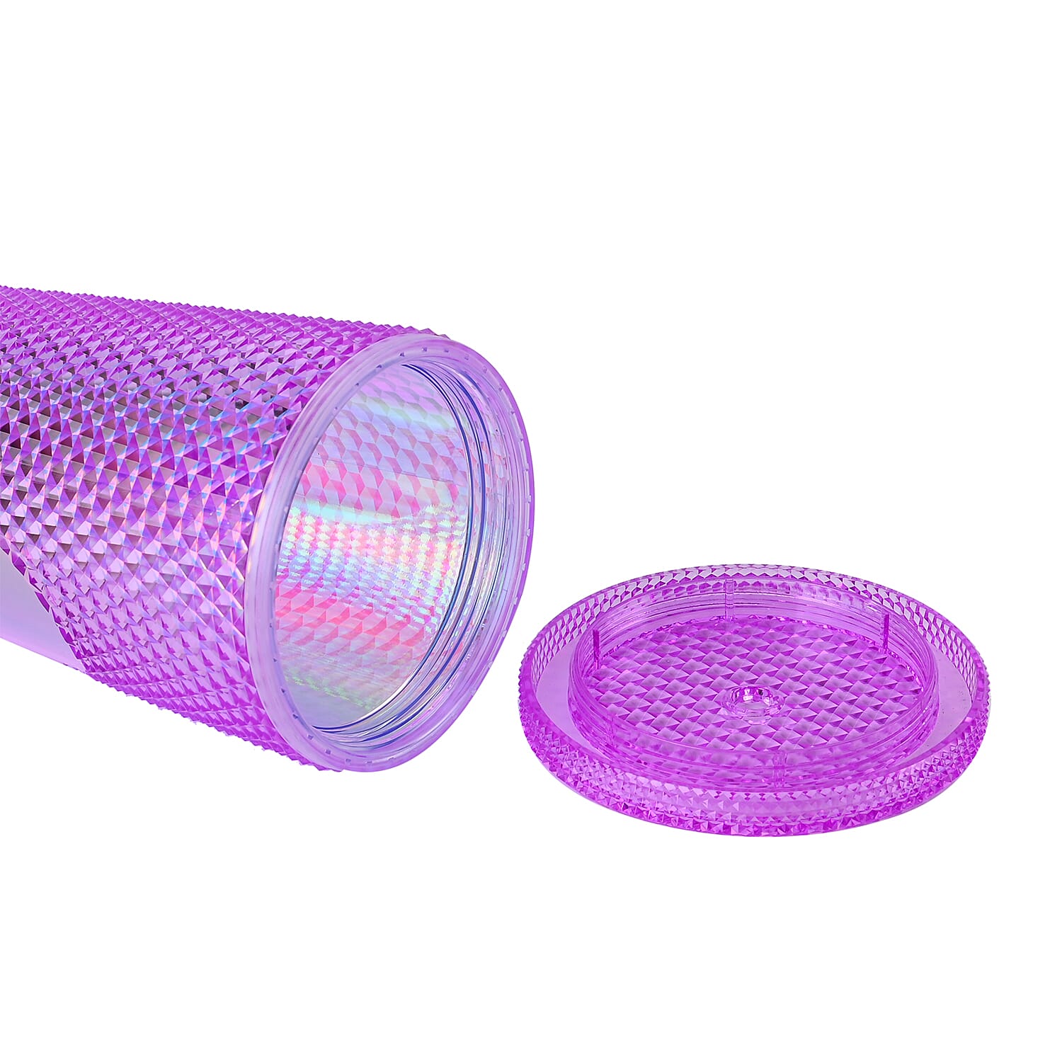 Double Wall Creative Water Tumbler with Silica Gel Straws 600ml - Purple