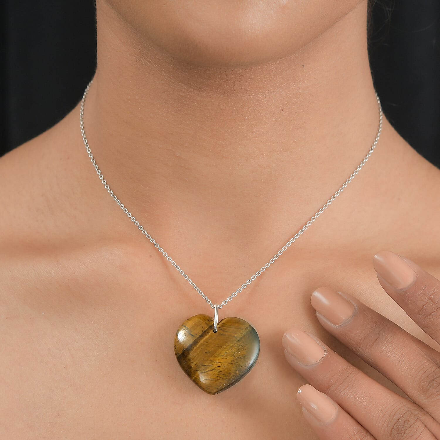 Tigers Eye  Pendant in Rhodium Overlay Sterling Silver 50.00 ct  50.000  Ct.