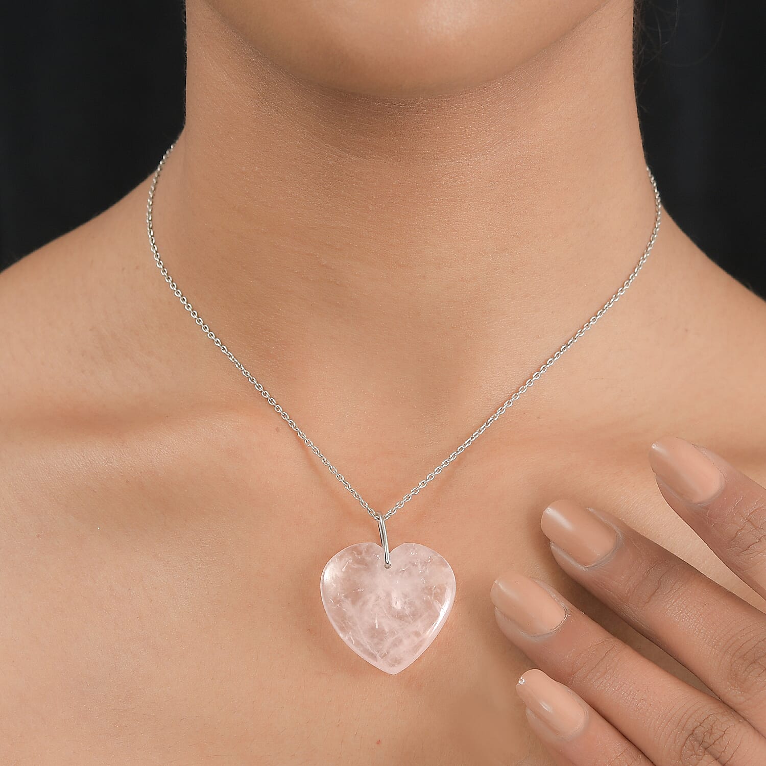Rose Quartz  Pendant in Rhodium Overlay Sterling Silver 45.000  Ct
