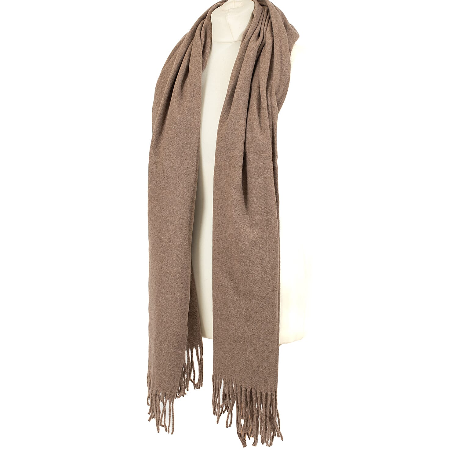 Wool Like Tassel Scarf (One Size) - Brown Wool Like Tassel Scarf (One Size) - Brown