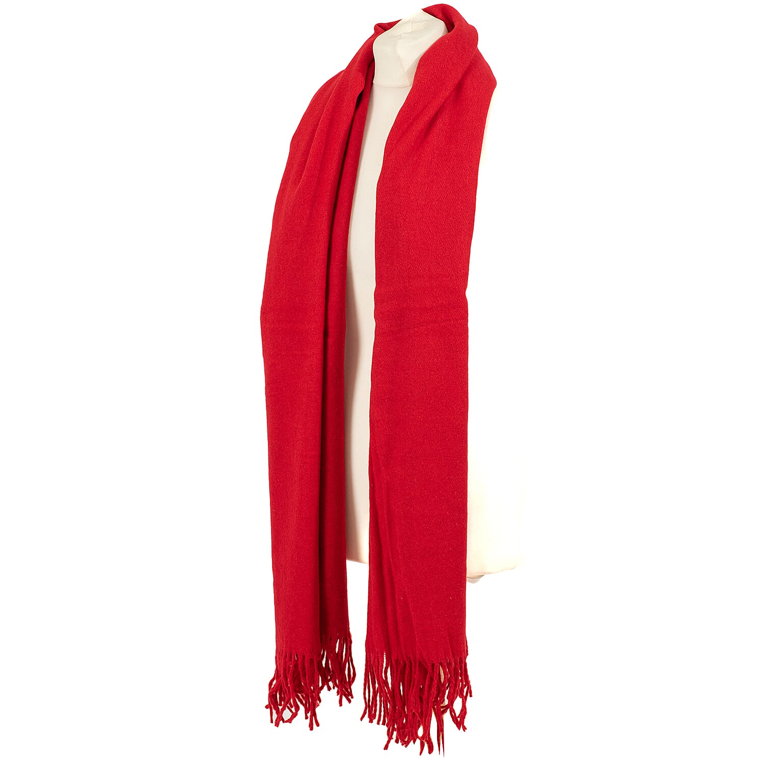 Wool Like Tassel Scarf (One Size) - Red Wool Like Tassel Scarf (One Size) - Red