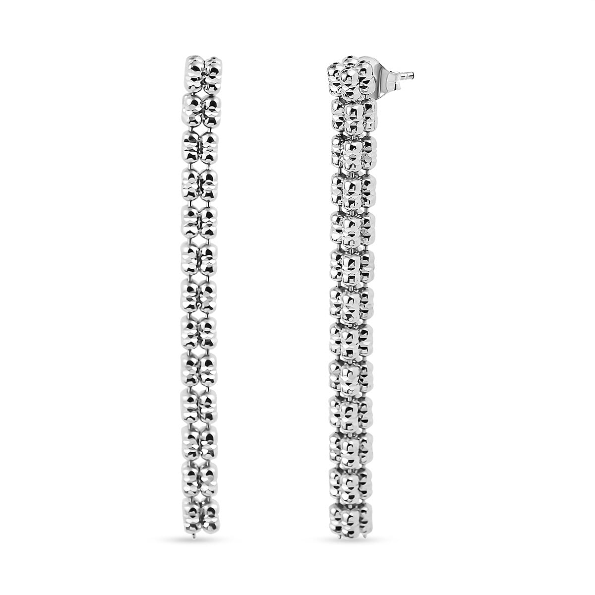 Handmade in Italy - Rhodium Overlay Sterling Silver Diamond Cut Square Earrings